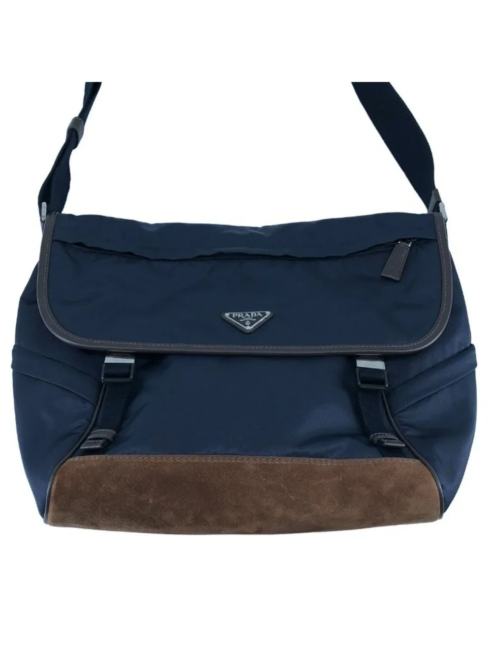 Prada Re-Nylon Suede Shoulder Bag Navy Brown